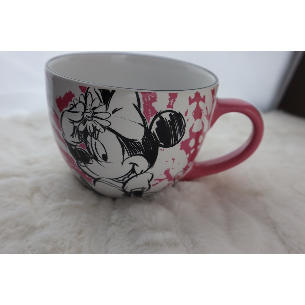 Minnie Mouse Mug Disney RARE Pink Deep Spell Out Design Splatter